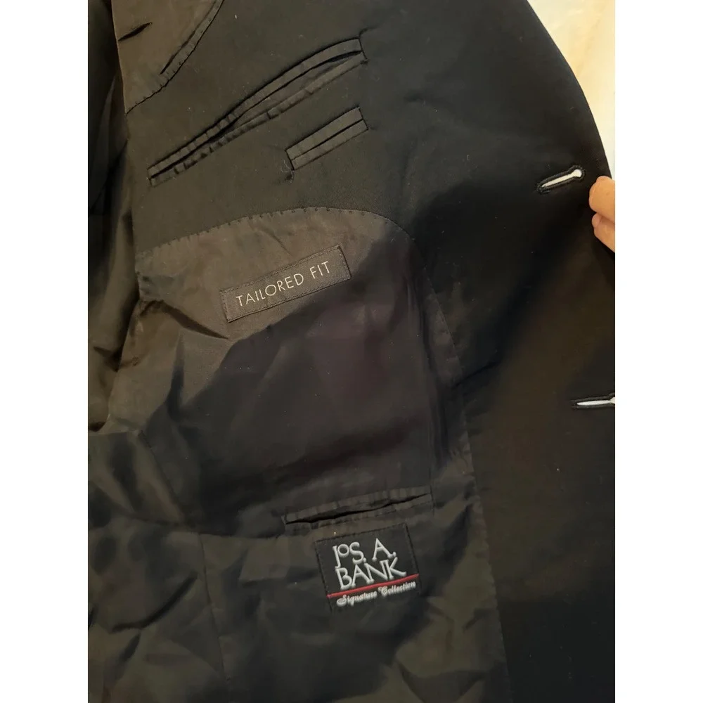 Jos A Bank Signature Collection Blazer 44L Wool Tailored Fit Charcoal Windowpane